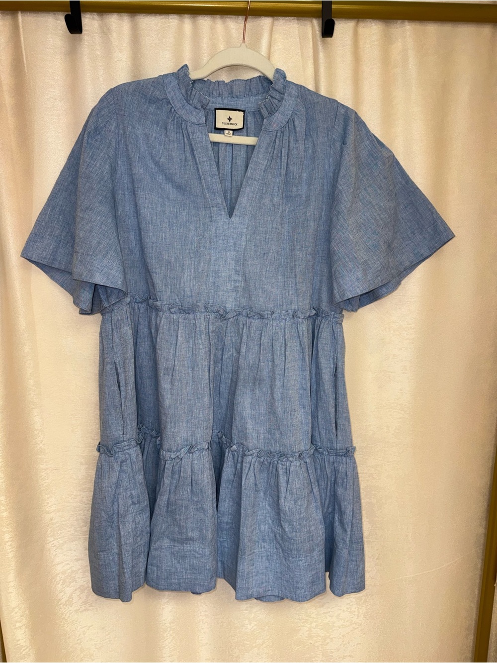 Tuckernut Light Blue Tiered Flare Short Sleeve Dress